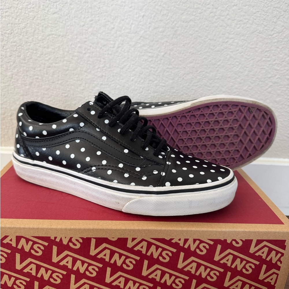 Vans Black and White Polka Dot Shoes with Purple Insole